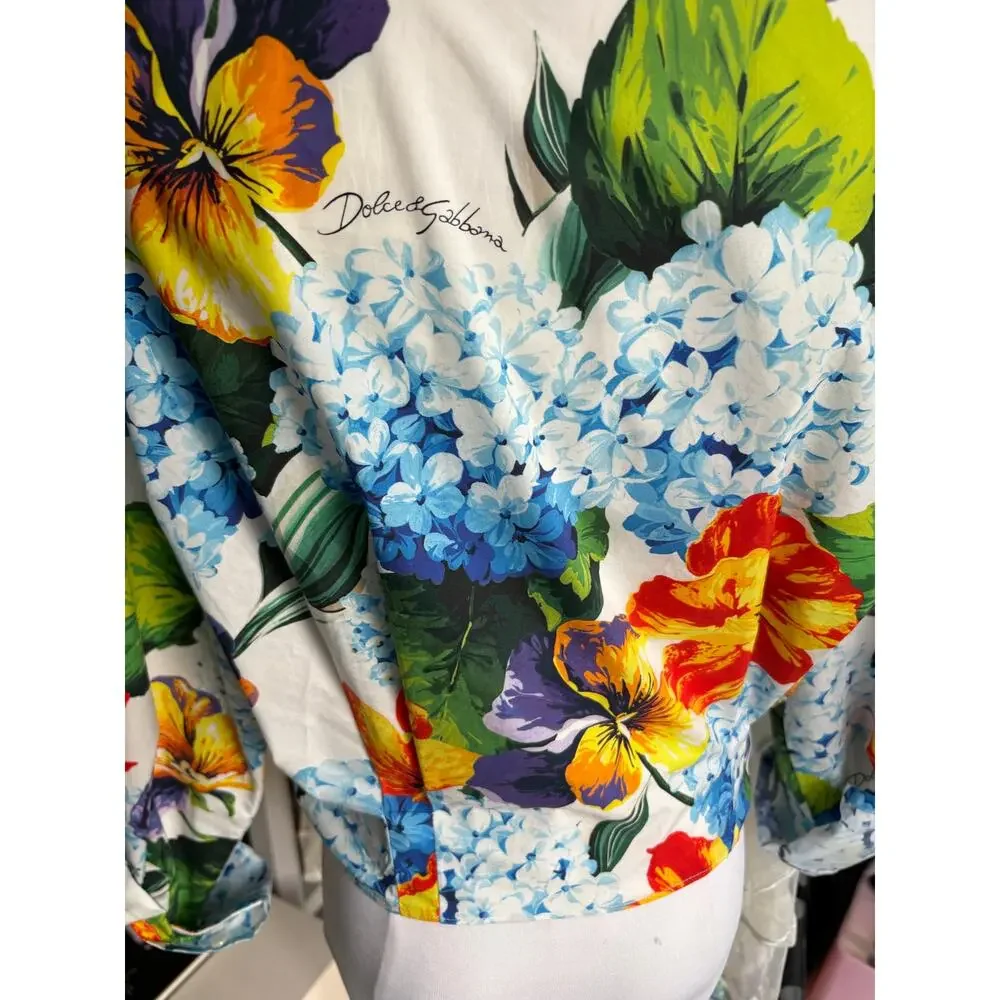 Dolce & Gabbana Tropical Floral Print Shirt Tie Front Hydrangea Size 42